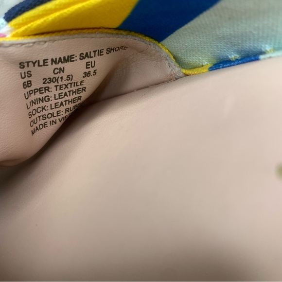 Kate Spade Sz 6 Saltie Shore Oceanside Flat Sandal Blue Yellow Pattern - Picture 6 of 6